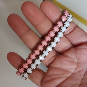 Vintage Lot of 2 Prong Set Plastic Rhinestones Tennis Stretch Bracelet